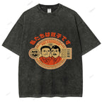 Unisex Vintage Twin Graffiti Printed Washed Tee