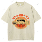 Unisex Vintage Twin Graffiti Printed Washed Tee