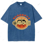Unisex Vintage Twin Graffiti Printed Washed Tee