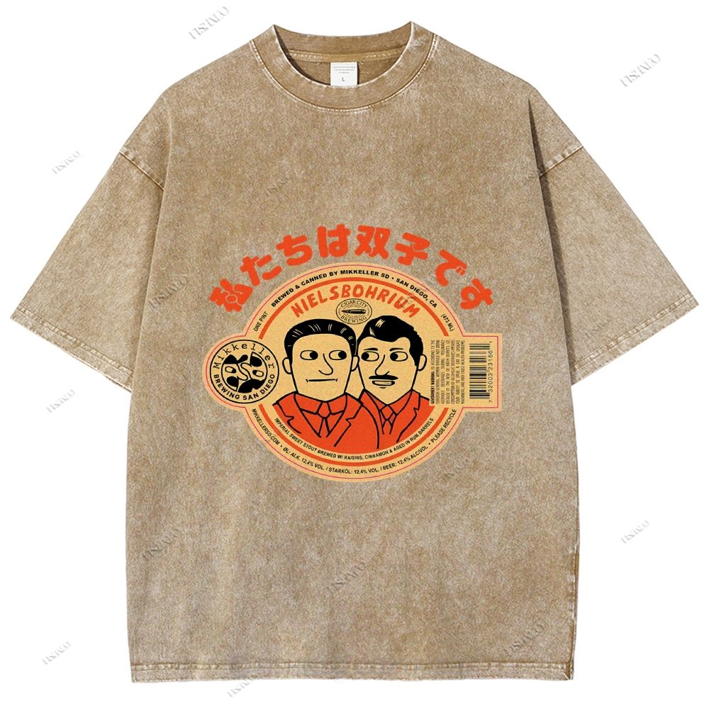 Unisex Vintage Twin Graffiti Printed Washed Tee