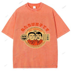 Unisex Vintage Twin Graffiti Printed Washed Tee