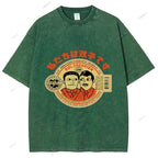 Unisex Vintage Twin Graffiti Printed Washed Tee
