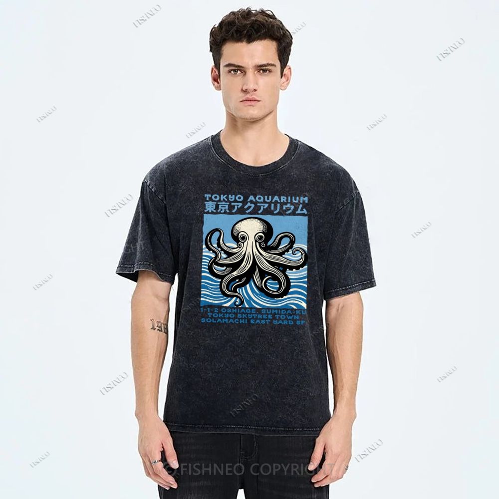 Unisex Tokyo Octopus Printed Washed Tee
