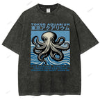 Unisex Tokyo Octopus Printed Washed Tee