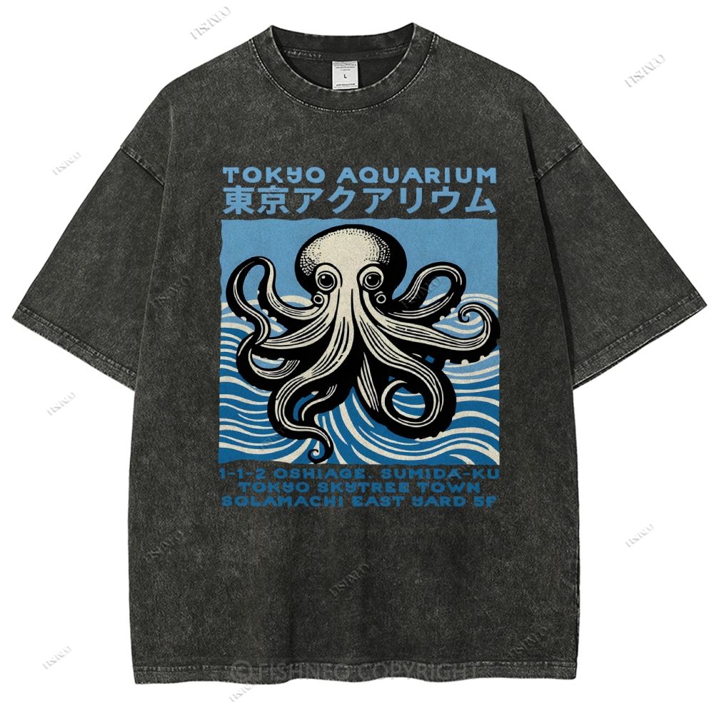 Unisex Tokyo Octopus Printed Washed Tee