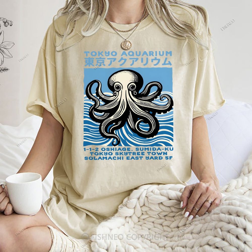 Unisex Tokyo Octopus Printed Washed Tee