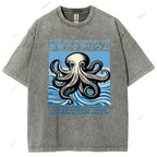 Unisex Tokyo Octopus Printed Washed Tee