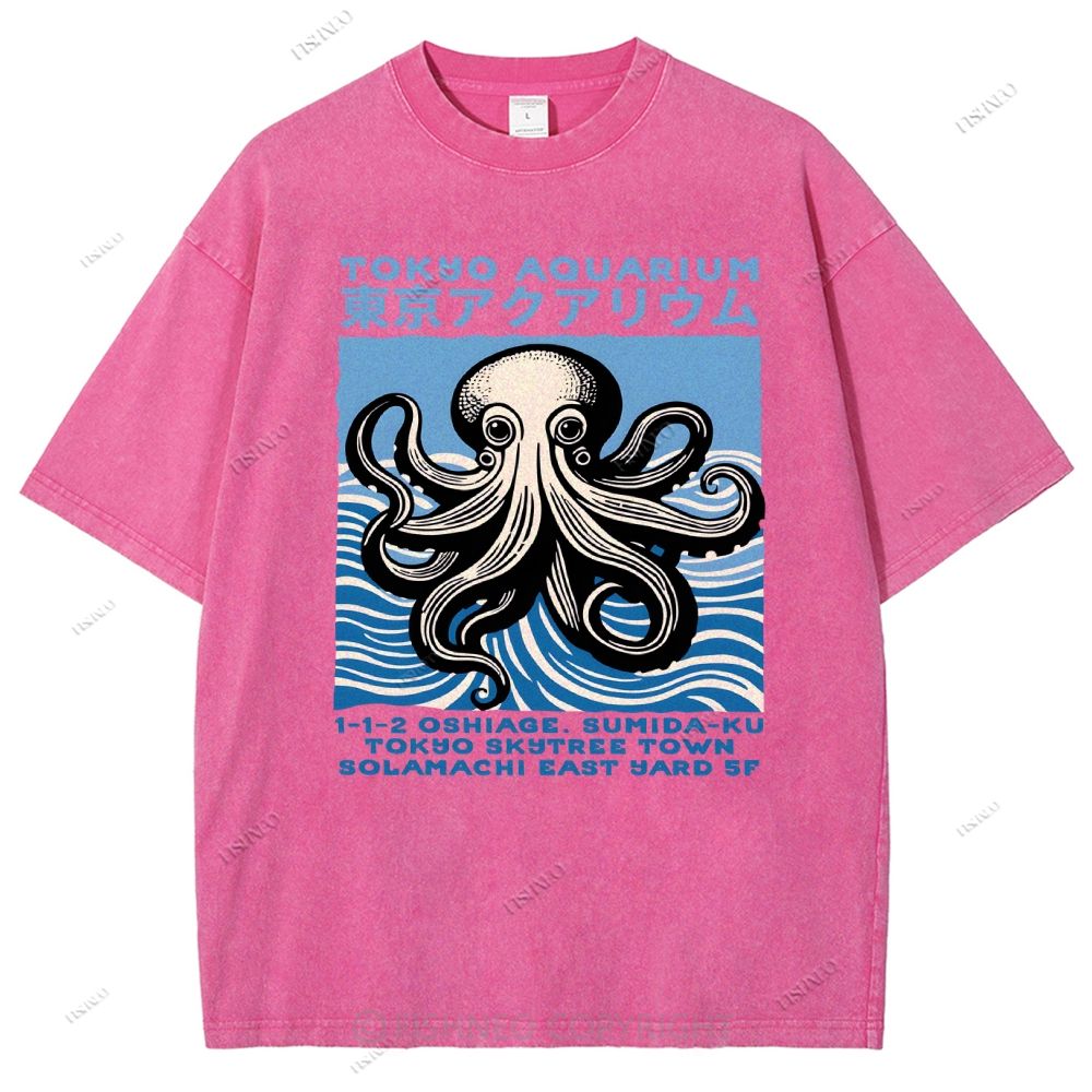 Unisex Tokyo Octopus Printed Washed Tee