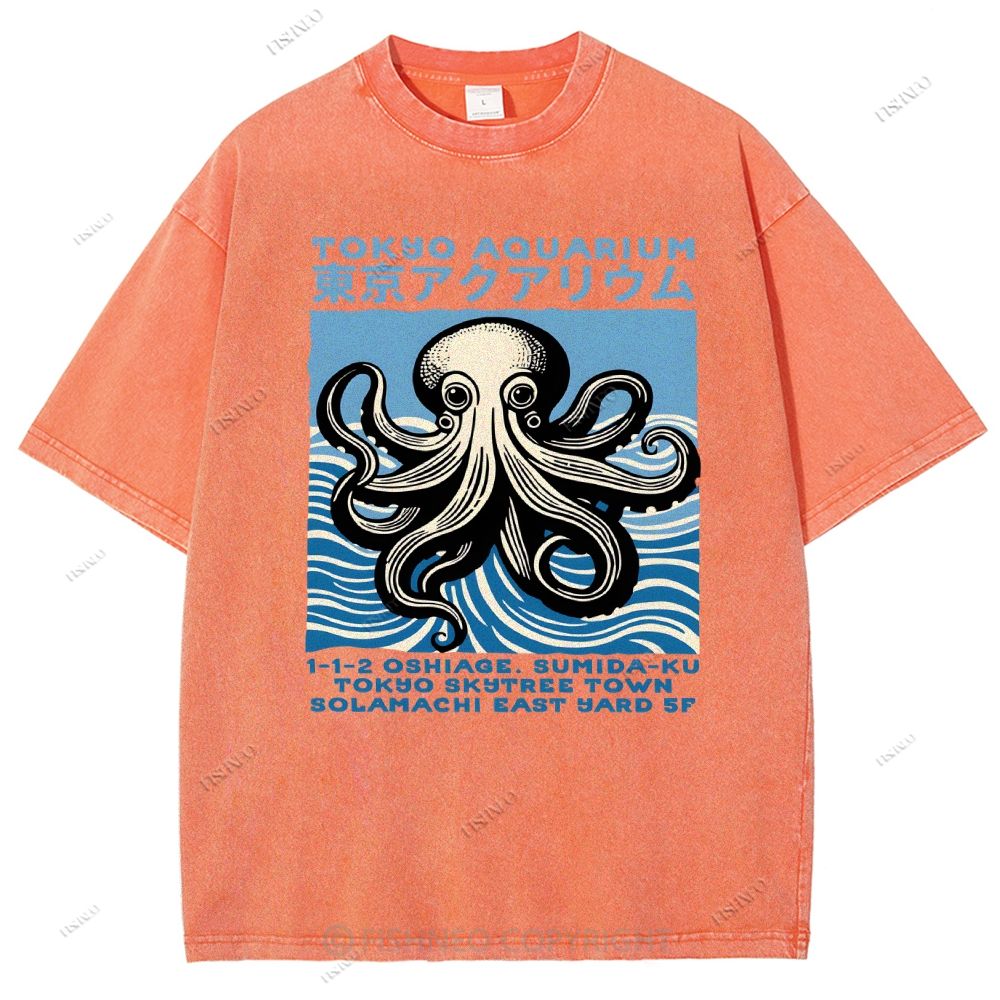 Unisex Tokyo Octopus Printed Washed Tee