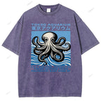 Unisex Tokyo Octopus Printed Washed Tee