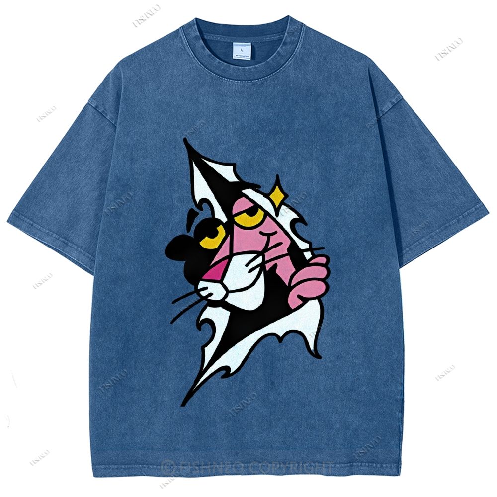 Unisex Pink Panther Printed Washed Tee