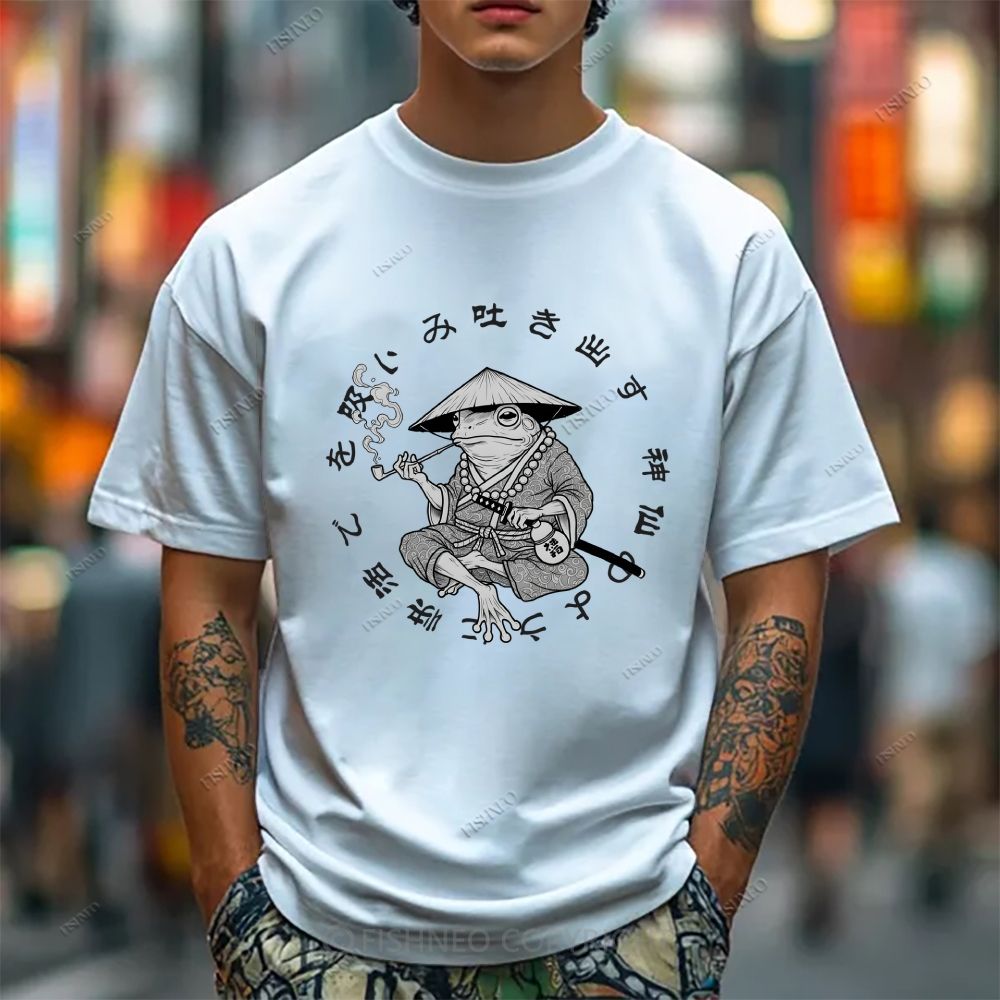 Japanese Frog Samurai Smoking Classic Cotton T-shirt
