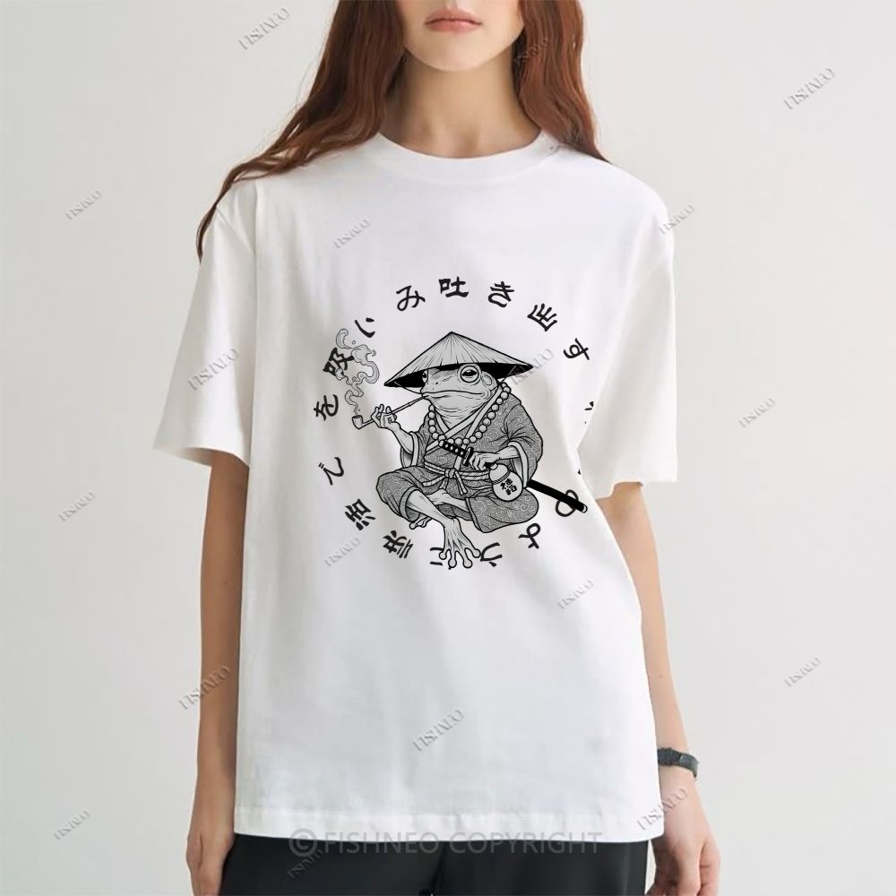Japanese Frog Samurai Smoking Classic Cotton T-shirt