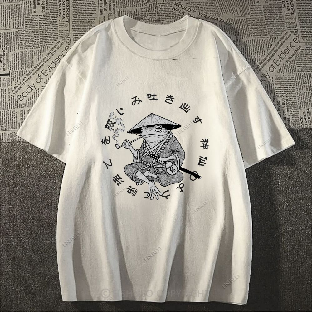 Japanese Frog Samurai Smoking Classic Cotton T-shirt