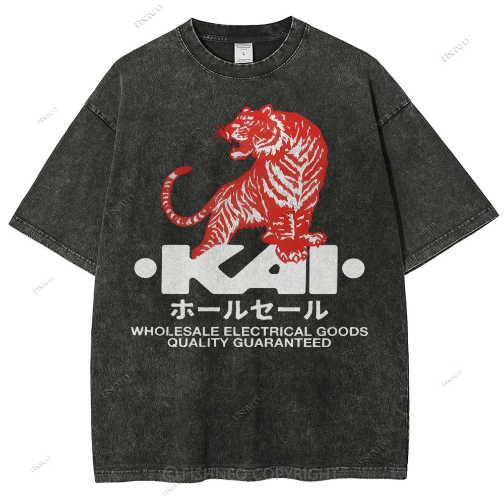 Unisex Japanese Tiger Printed Washed Tee