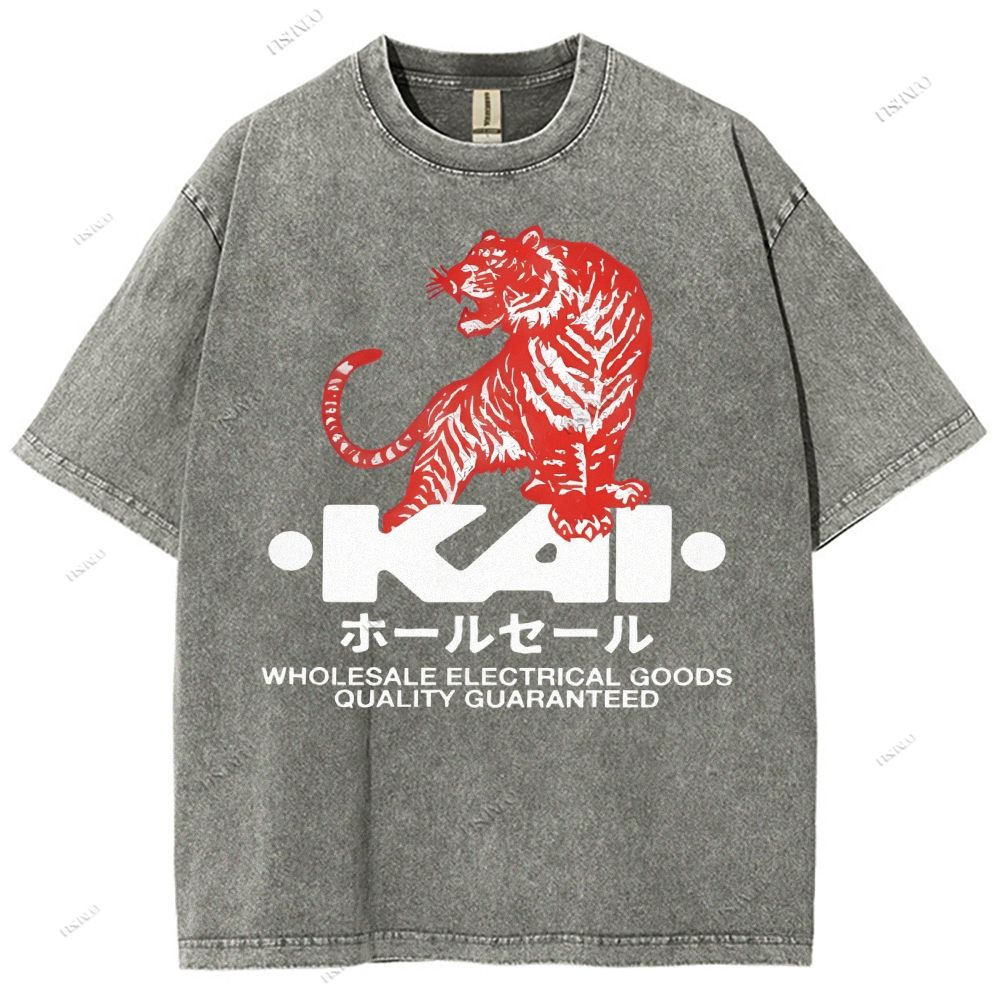 Unisex Japanese Tiger Printed Washed Tee