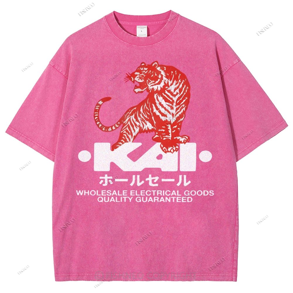 Unisex Japanese Tiger Printed Washed Tee