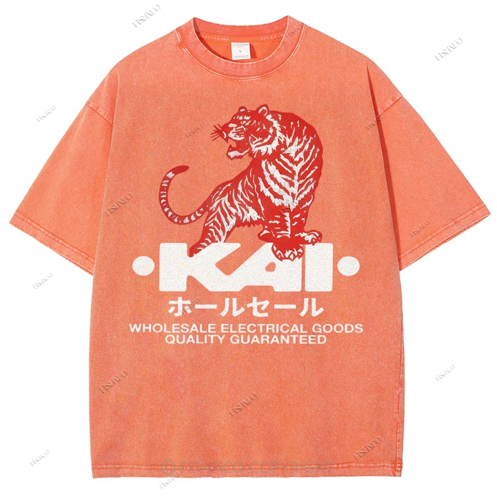 Unisex Japanese Tiger Printed Washed Tee