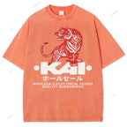 Unisex Japanese Tiger Printed Washed Tee