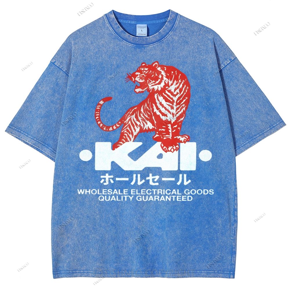 Unisex Japanese Tiger Printed Washed Tee