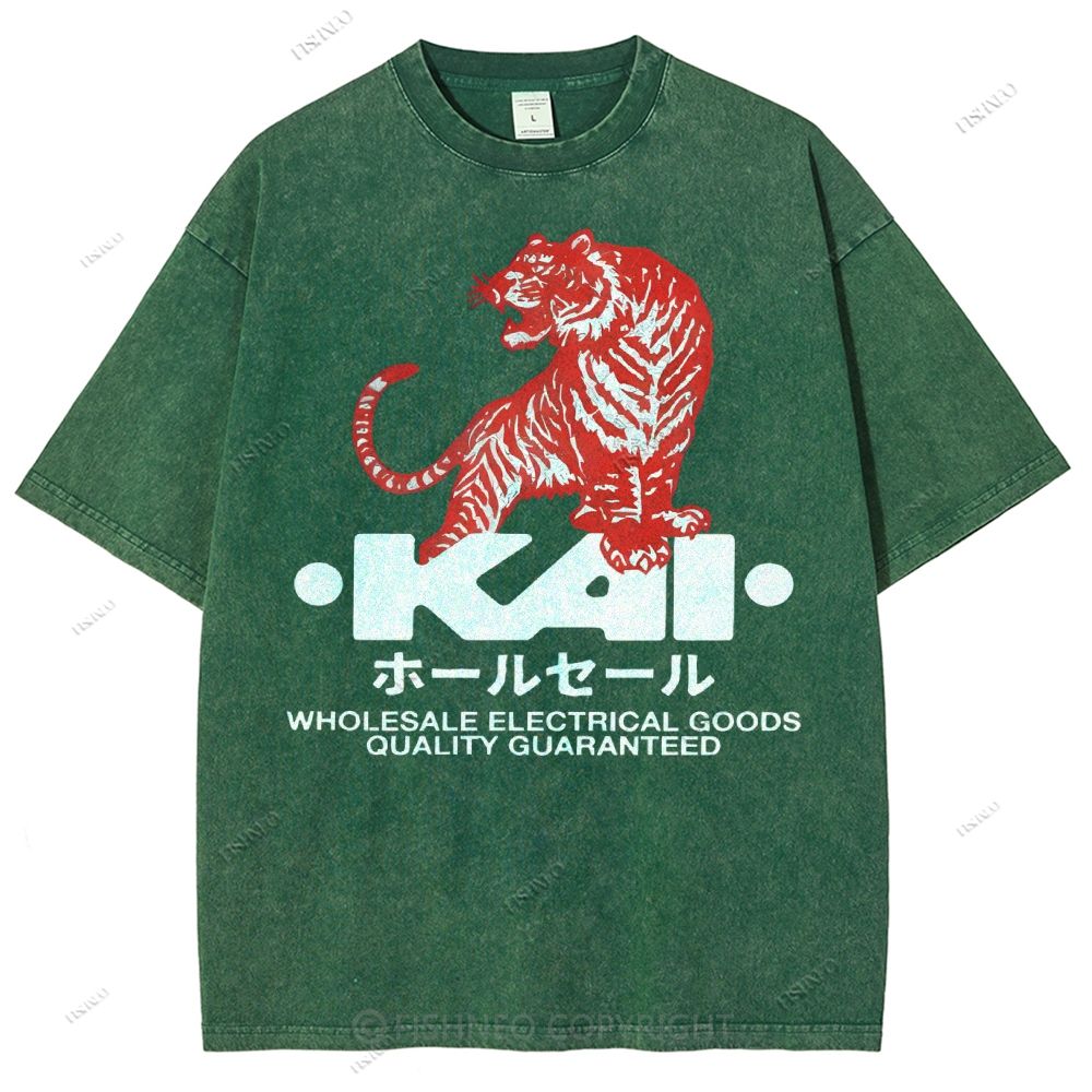 Unisex Japanese Tiger Printed Washed Tee