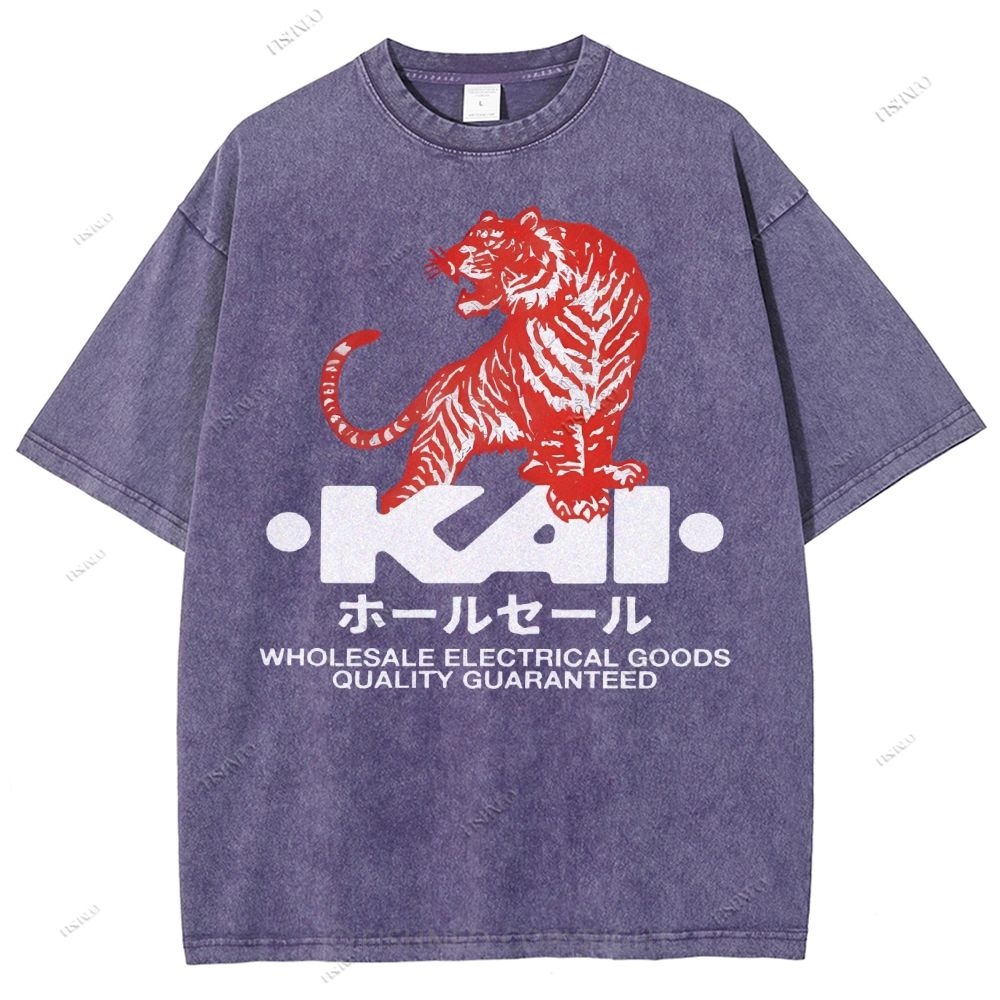 Unisex Japanese Tiger Printed Washed Tee