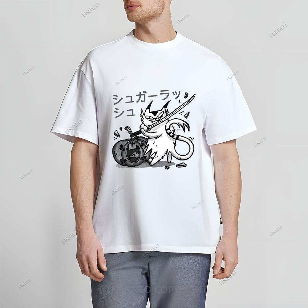 Japanese Cat Samurai Breaking Stuff Classic Cotton T-shirt
