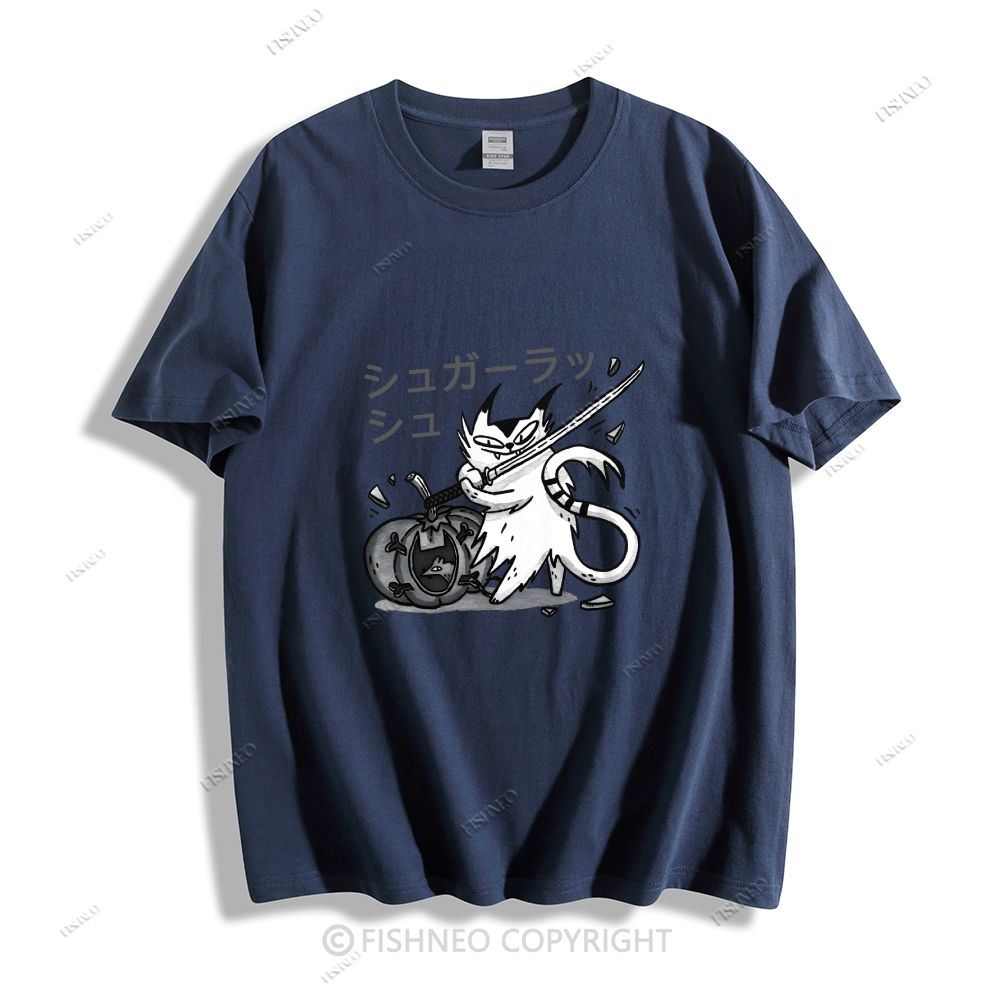 Japanese Cat Samurai Breaking Stuff Classic Cotton T-shirt