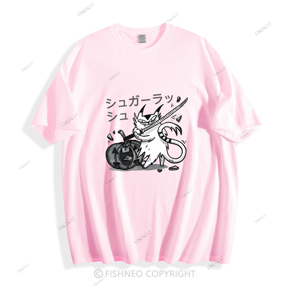 Japanese Cat Samurai Breaking Stuff Classic Cotton T-shirt