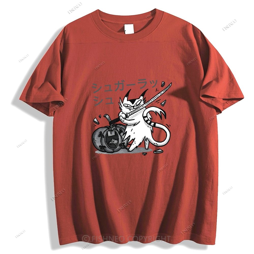 Japanese Cat Samurai Breaking Stuff Classic Cotton T-shirt