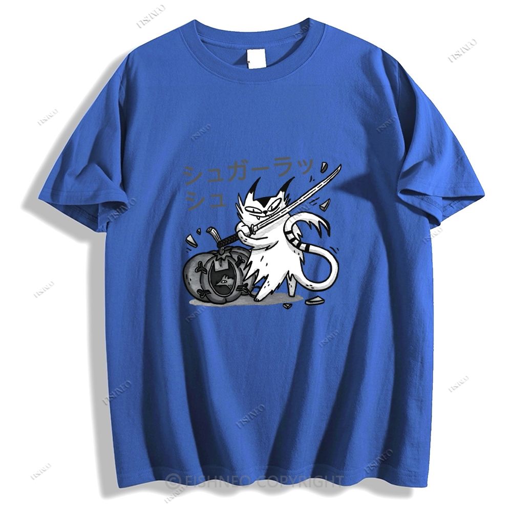 Japanese Cat Samurai Breaking Stuff Classic Cotton T-shirt