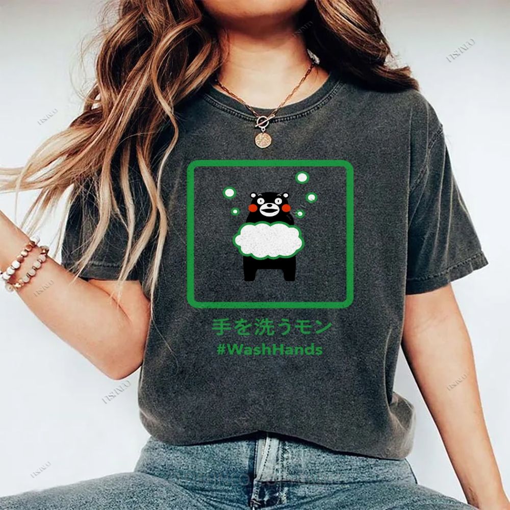 Unisex Wash Hands Kumamon Printed Washed Tee