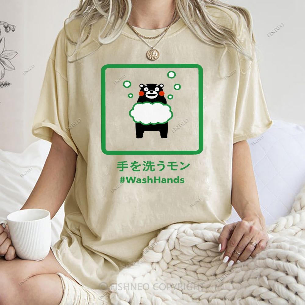 Unisex Wash Hands Kumamon Printed Washed Tee