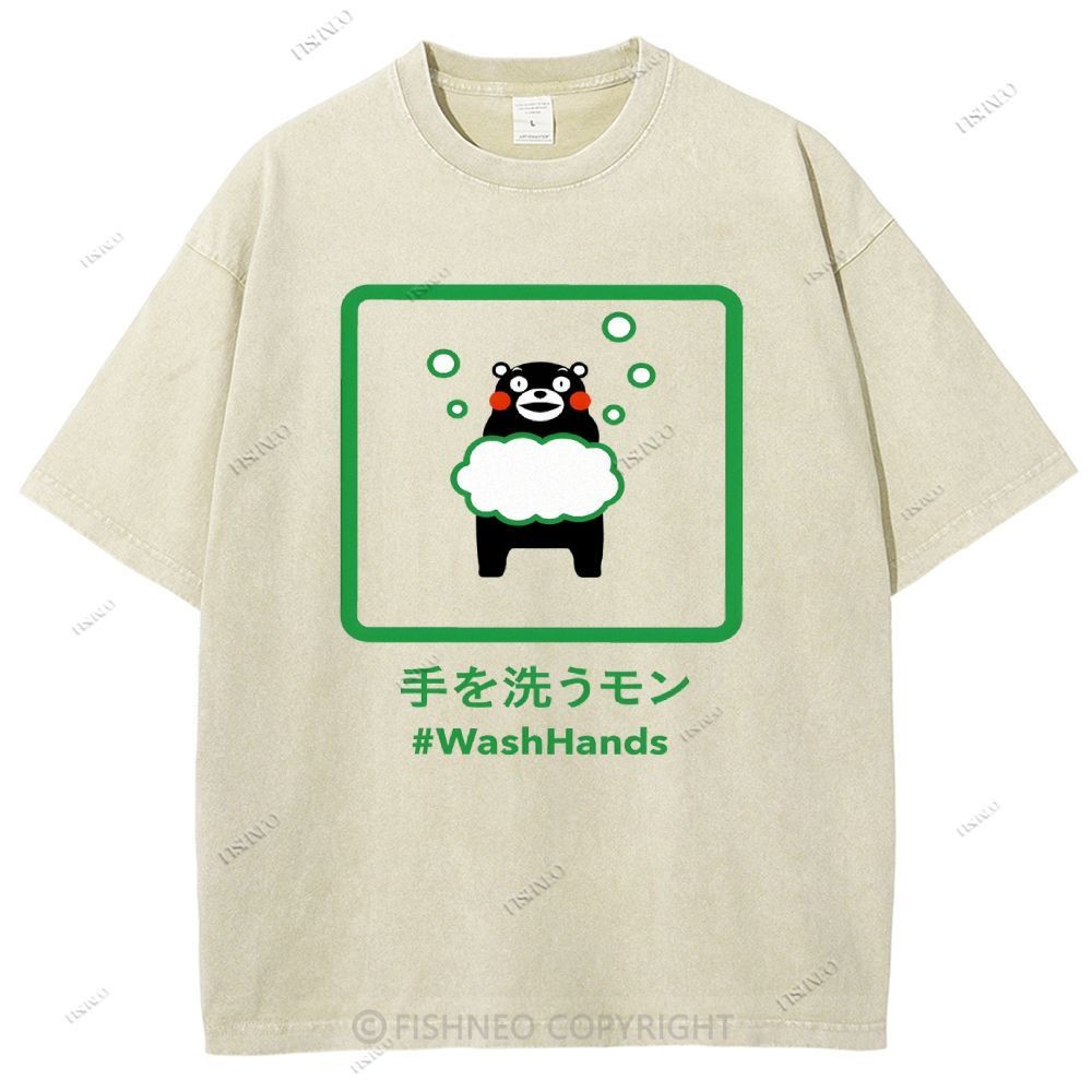 Unisex Wash Hands Kumamon Printed Washed Tee