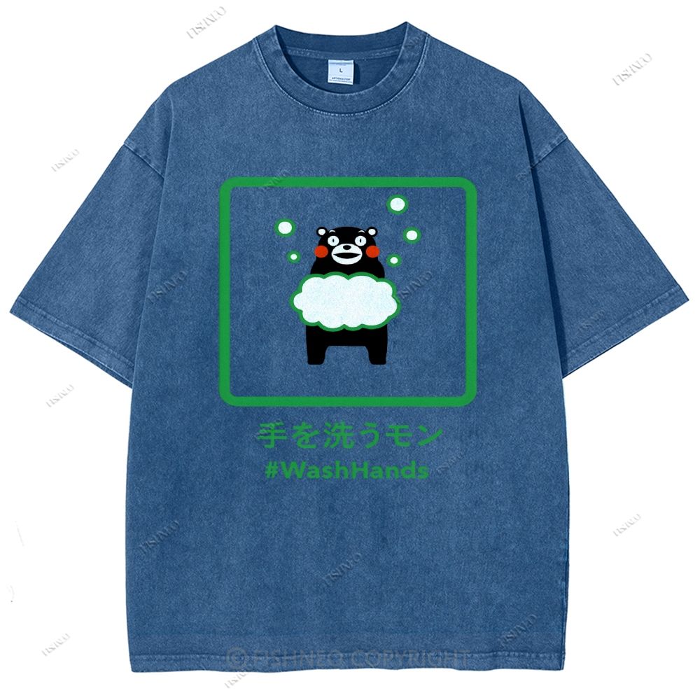 Unisex Wash Hands Kumamon Printed Washed Tee