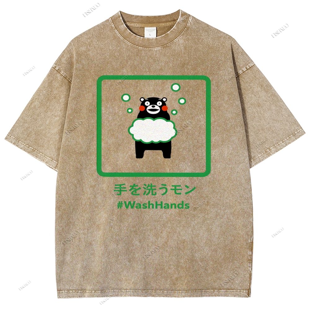 Unisex Wash Hands Kumamon Printed Washed Tee