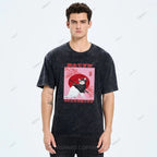 Unisex Japanese Cat Samurai Ninja Printed Washed Tee