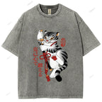Unisex Japanese Tiger Samurai Ninja Printed Washed Tee