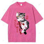 Unisex Japanese Tiger Samurai Ninja Printed Washed Tee