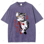 Unisex Japanese Tiger Samurai Ninja Printed Washed Tee