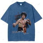 Unisex Japanese Collage Bruce Lee Printed Washed Tee