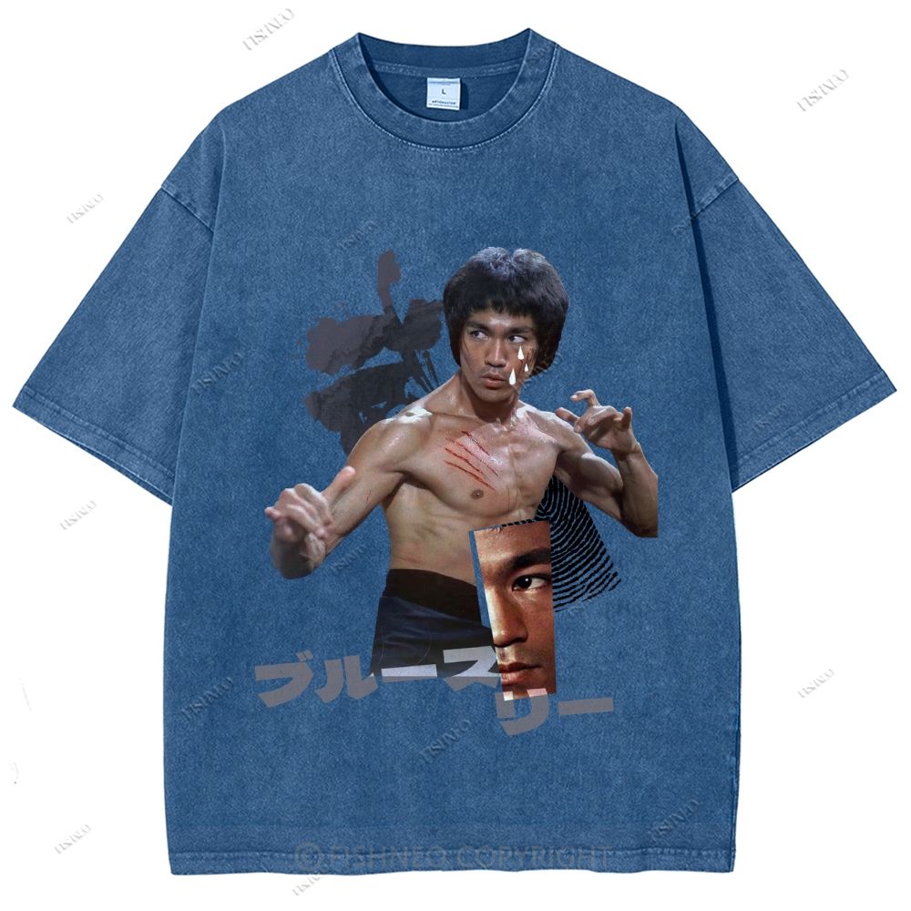 Unisex Japanese Collage Bruce Lee Printed Washed Tee
