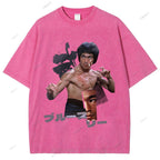 Unisex Japanese Collage Bruce Lee Printed Washed Tee