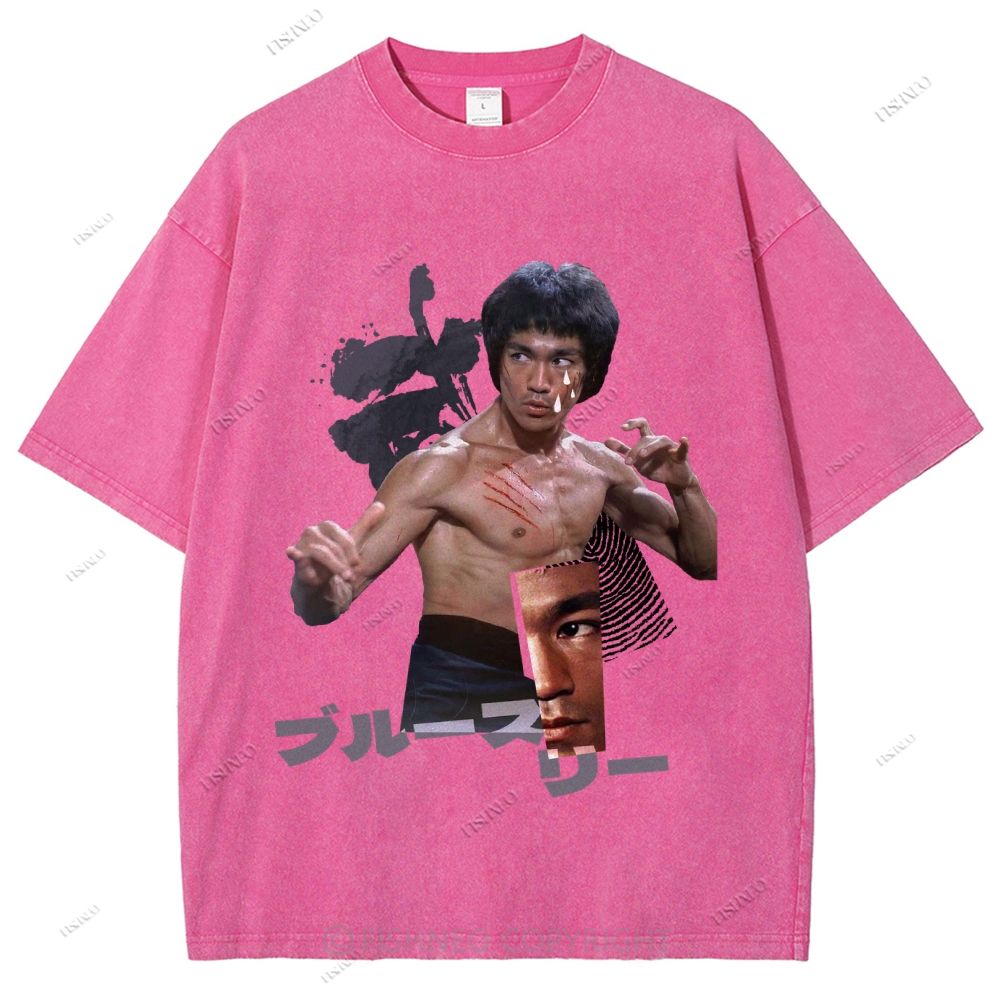 Unisex Japanese Collage Bruce Lee Printed Washed Tee