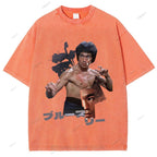 Unisex Japanese Collage Bruce Lee Printed Washed Tee
