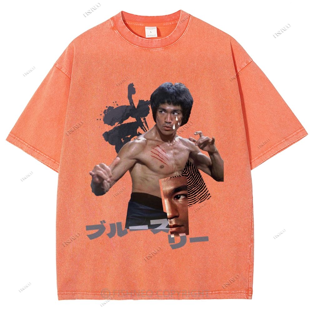 Unisex Japanese Collage Bruce Lee Printed Washed Tee