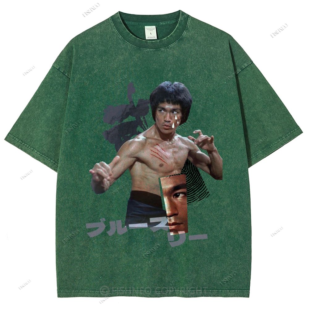 Unisex Japanese Collage Bruce Lee Printed Washed Tee