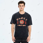 Unisex Japanese Daruma Printed Washed Tee