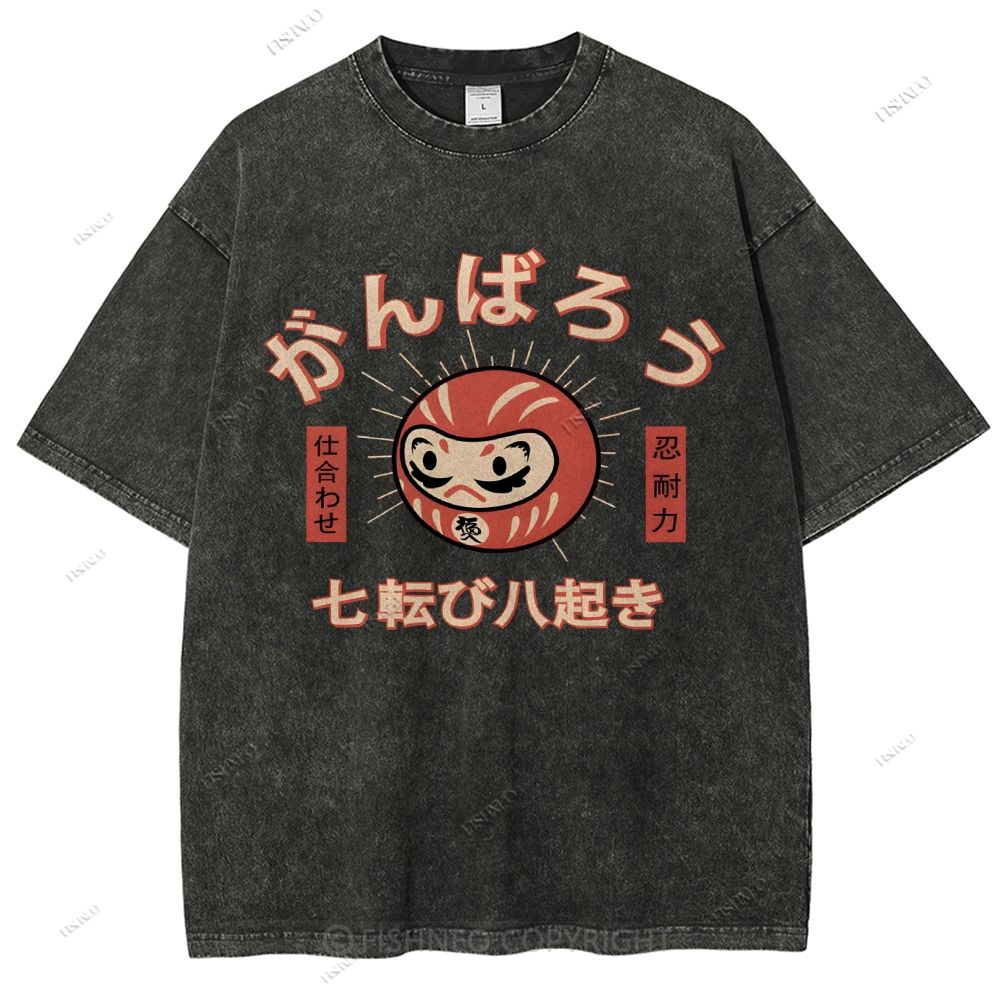 Unisex Japanese Daruma Printed Washed Tee