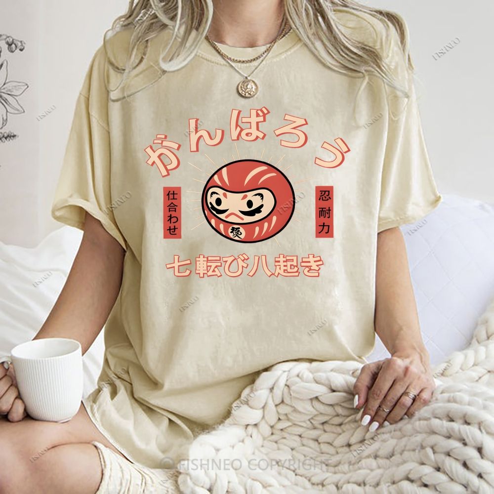 Unisex Japanese Daruma Printed Washed Tee